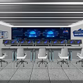 Modern Control Room With Large Digital Video Wall And Multiple Control Desks 3d model