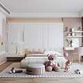 Pink White Kids Room Interior With Bed Desk Cabinet Plush Teddy Bear Fox And Rug