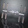 Detailed Scale Model Of Space Station With Solar Panels And Electronic Control Systems