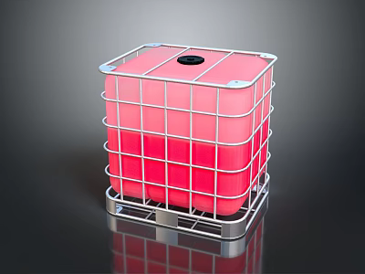 Red IBC Container With Metal Frame And Pallet Base For Liquid Storage 3d model
