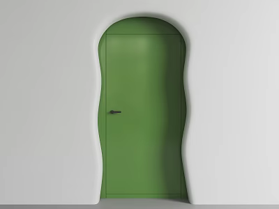 Green Hinged Door With Smooth Curved Design On White Wall Background 3d model
