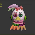 Cute Cartoon Bird Character With Pink Bow Purple Eyes Green Accents And Orange Feet