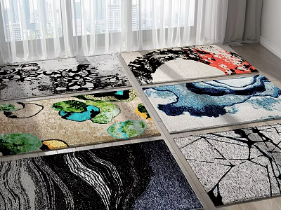 Various Square Rugs With Different Colorful Patterns And Abstract Designs For Home Decoration 3d model