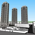 High Rise Residential Buildings Featuring Central Green Courtyard In Urban Setting