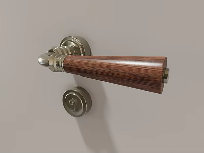 Classic Wooden Door Handle with Brass Base and Ergonomic Grip Design 3d model