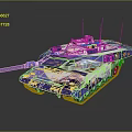 Modern Military Tank with Intricate Camouflage Patterns Long Cannon and Antennas
