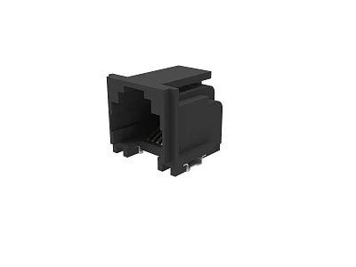 Black Plastic Network Connector Socket With Square Design And Pins For Electronic Equipment 3d model