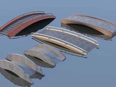 Various Landscape Bridges Design With Arched Shapes Wooden And Stone Structures 3d model