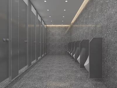 Sleek Modern Public Restroom With Terrazzo Walls And Floors Toilet Stalls And Urinal Partitions 3d model