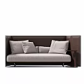 Modern Double Sofa With Light Gray Cushions Dark Brown Frame And Small Round Side Table 3d model