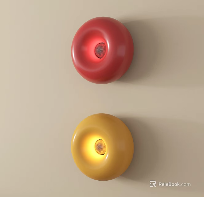 Two Round Red And Yellow Wall Lamps With Glowing Light Design 3d model