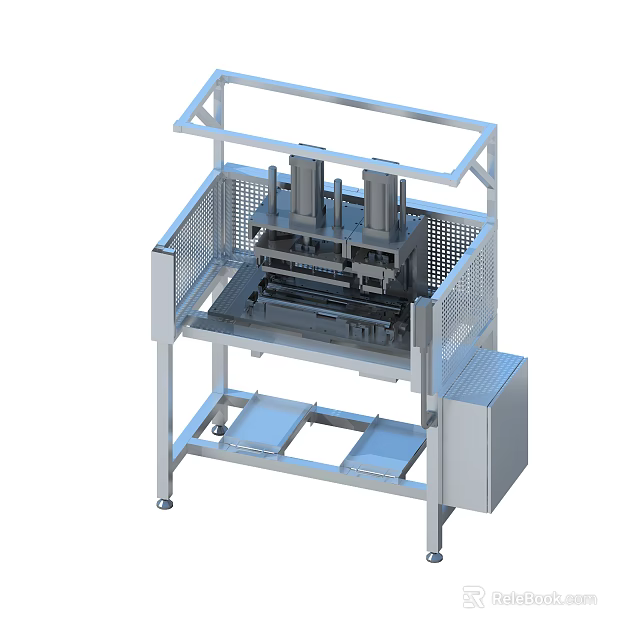 Industrial Equipment With Metal Frame Mesh Guard Workbench And Tray Shelf 3d model 