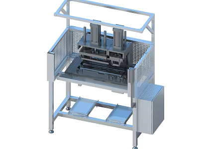 Industrial Equipment With Metal Frame Mesh Guard Workbench And Tray Shelf 3d model