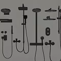 Modern Black Shower Systems With Handheld Rainfall Heads And Wall Mounted Controls 3d model