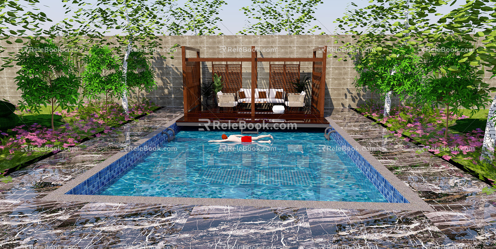 Modern Courtyard Balcony Pool Corridor model