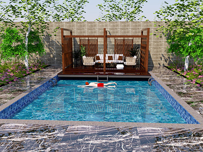 Modern Courtyard Balcony Pool Corridor model