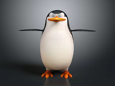 Cartoon Penguin Character With Black And White Body Orange Beak And Open Wings 3d model