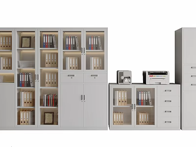 Multiple White Modern Bookcases With Doors Drawers And Office Storage Solutions 3d model