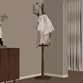 Cozy Home Entryway With Wooden Coat Rack Hanging Clothes Cabinet Vase Plant And Curtain