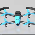 Blue And Black Drone With Four Propellers Protective Frame And Camera Lens