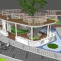 Spiral Pergola Structure In Children's Play Area With Slide Water Feature And Lawn