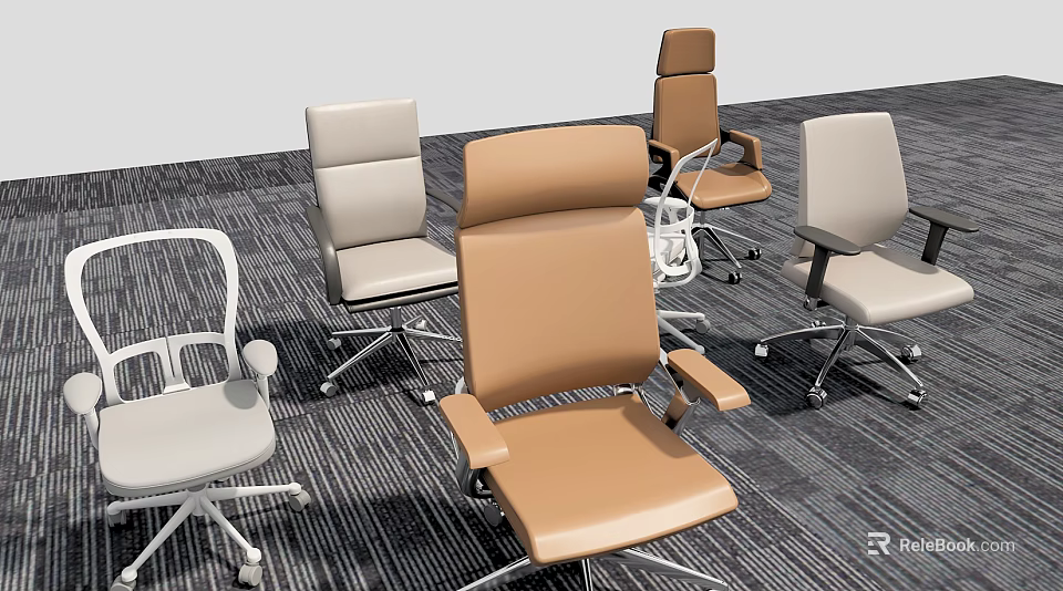 Multiple Modern Office Chairs With Different Colors And Swivel Wheels For Workspace 3d model