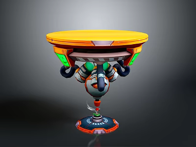 Vibrant Mechanical Round Table With Yellow Tabletop And Green Orange Accents 3d model