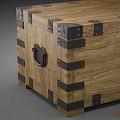Vintage Wooden Chest With Decorative Metal Straps And Natural Wood Grain Design