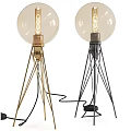 Two Modern Table Lamps With Tripod Base Gold And Black Transparent Spherical Bulb