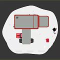 Gas Station Building With Red Exterior White Roof Fuel Pumps And Red Car