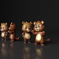 Cute Brown Reptile Figurines In Different Poses On Black Background With Reflection