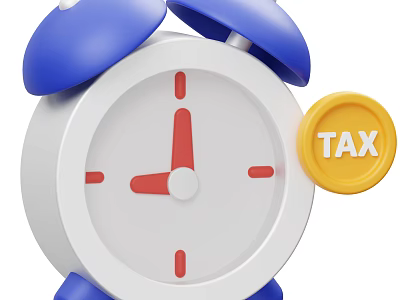 White Alarm Clock With Blue Bells And TAX Coin Financial Time Reminder 3d model