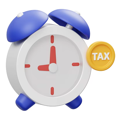 White Alarm Clock With Blue Bells And TAX Coin Financial Time Reminder 3d model