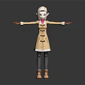 Elf Character With White Hair Beige Trench Coat Pink Inner And Arms Outstretched