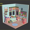 Cozy Kids Room Interior With Light Blue Walls Window Blinds Desk Chair Shelves and Decorations