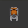 Futuristic Orange And Silver 3D Model Seat Featuring Glowing Blue Base And Armrests