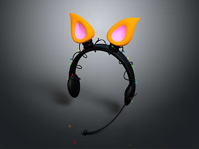 Black Computer Headphones With Orange Glowing Ears Colorful Lights And Microphone 3d model