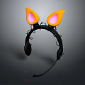 Black Computer Headphones With Orange Glowing Ears Colorful Lights And Microphone
