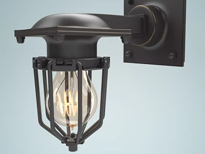 Industrial Style Wall Light With Black Metal Frame And Exposed Filament Bulb Design 3d model