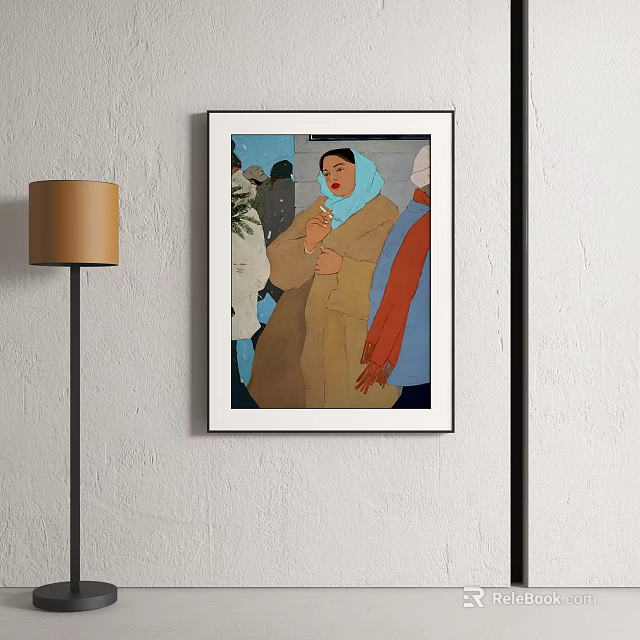 Abstract Painting Hanging On Wall With Floor Lamp 3d model