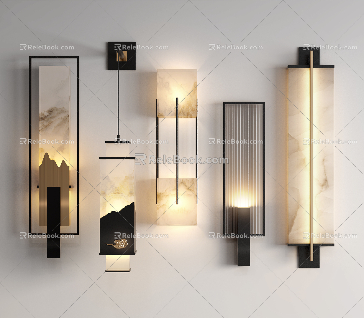 New Chinese style wall lamp wall lamp combination 3d model