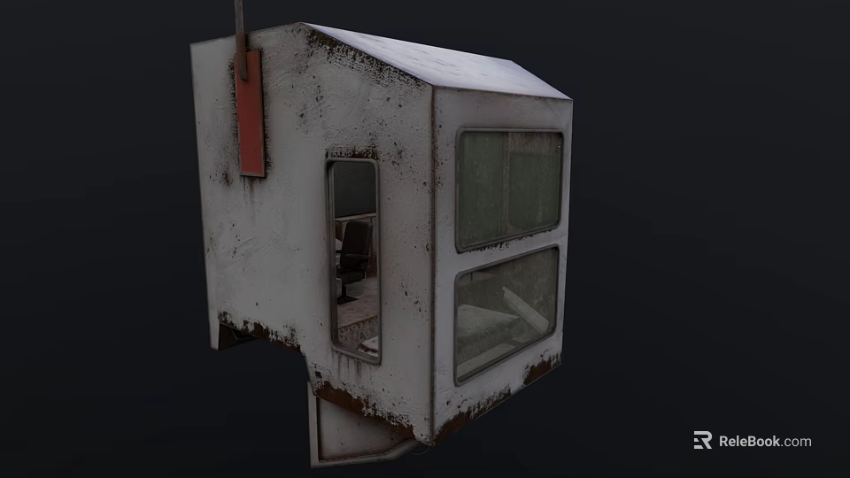 Old Rusted White Booth With Weathered Metal Surface And Windows 3d model 