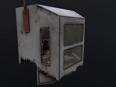 Old Rusted White Booth With Weathered Metal Surface And Windows 3d model