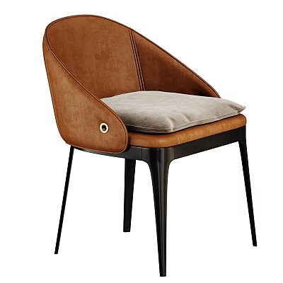 Modern Brown Dining Chair With Gray Cushion And Black Metal Legs 3d model