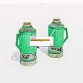 Two Green Striped Thermos Flasks With Metal Handles And Stable Base For Daily Household Use