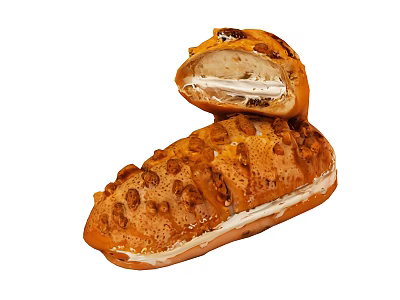 Delicious Cream Filled Bread Topped With Crunchy Walnuts And Soft Interior 3d model