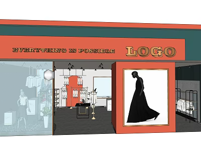 Fashion Clothing Store With Stylish Clothes Window Display Mannequin Racks And Lighting 3d model