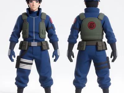 Man in Blue Uniform With Green Vest and Symbol on the Back Character Figure 3d model