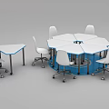 Modern Table And Chair Set With Hexagonal And Rectangular Tables White Rolling Mobile Chairs 3d model
