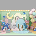 Colorful Kids Play Area With Cartoon Shapes Balloons And Decorative Elements